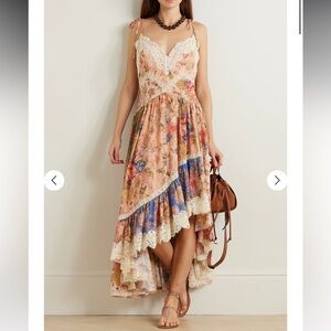 zimmermann august asymmetric lace-trimmed paisley-print silk midi dress